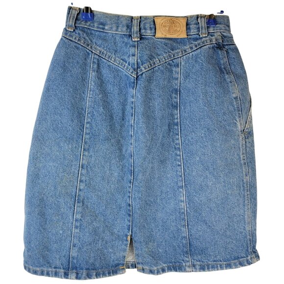 Vintage 80s Denim Mini Skirt Women Small 4 Light Wash Casual High Rise Blue Jean - Picture 2 of 14